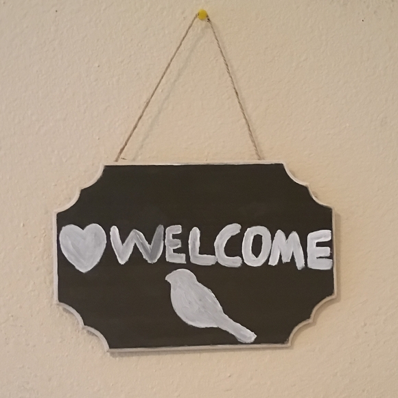 Black Wood Welcome Sign with White Accents With Jute Rope 6x9" Home Decor - Picture 1 of 5